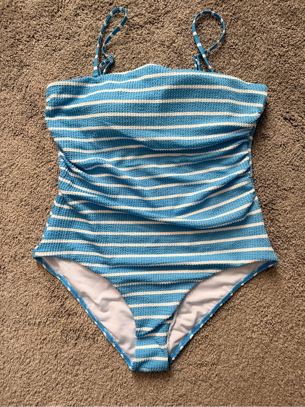Pink Lily Blue & White Textured Striped One-Piece Swimsuit XL | NWOT